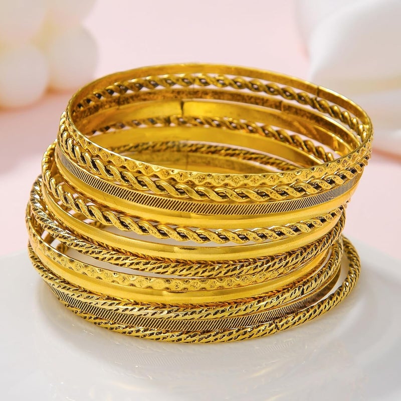 RINTOLER Store 16Pcs Gold Bangle Bracelets for Women - Multi Layer Stackable Textured Bracelets Boho Jewelrys Set. - Image 3